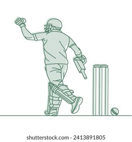 Cricket. Cricket batsman Line drawing Vector illustration