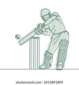 Cricket. Cricket batsman Line drawing Vector illustration