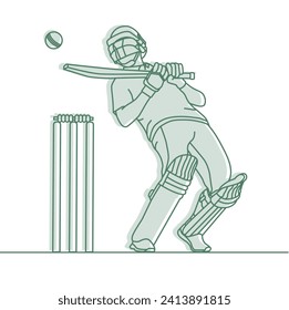 Cricket. Cricket batsman Line drawing Vector illustration