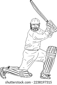 Cricket batsman logo, Cricket batsman playing stylish short sketch drawing illustration, Cricket batsman cartoon character vector drawing