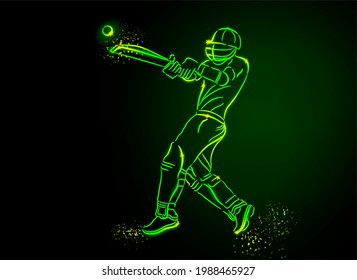 cricket batsman neon art vector