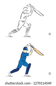 Cricket Batsman Playing a Shot - Vector Illustration