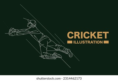 cricket batsman playing vector line drawing poster design