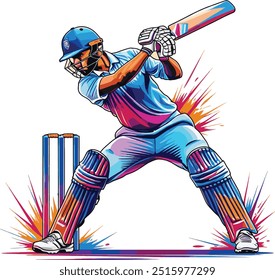 Cricket batsman powerfull shot vector