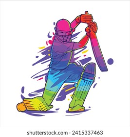 ilustración multicolor abstracta del vector de bola de tiro del bateador de cricket