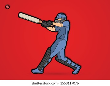 Cricket batsman sport player action cartoon graphic vector