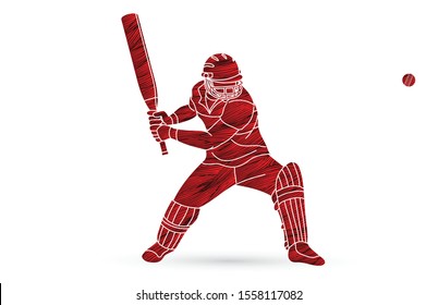 Cricket batsman sport player action cartoon graphic vector