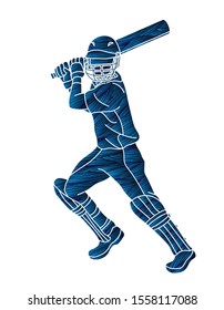 Cricket batsman sport player action cartoon graphic vector