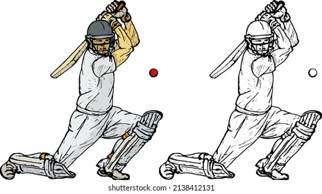 Cricket batsman stroke a cricket ball. Hand drawn vector illustration.