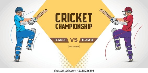Cricket Batsman Team   Team B banner design  Team A VS Team B cricket player in action illustration vector 