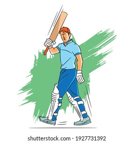 cricket batsman vector colored illustration