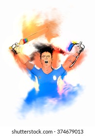 Cricket Batsman in winning pose on stylish background for Sports concept.