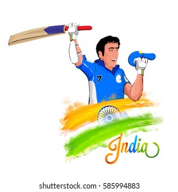 Cricket Batsman in winning pose representing India. Creative illustration for Sports concept.