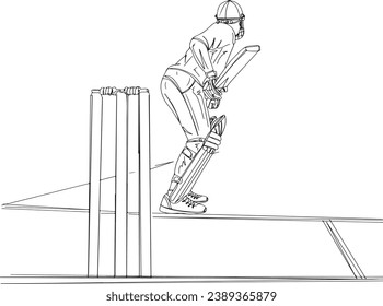 Postura del bateador de críquet: Ilustración de vectores de caricaturas dibujados a mano, presión de golpes ideal: Cricket Batsman retrocede en el bosquejo de mano, Back View Cricket: Baterías de dibujos animados de Stance