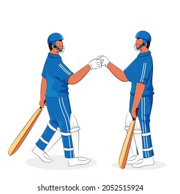 Cricket Batsmen Fist Bumping Each Other On White Background. svg