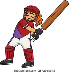 Cricket Batswoman Ready to Strike Cartoon Clipart 