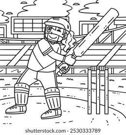 Cricket Batswoman Ready to Strike Coloring Page