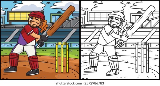 Cricket Batswoman Ready to Strike Illustration