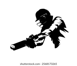 Cricket batter hitting ball, isolated vector silhouette. Sports