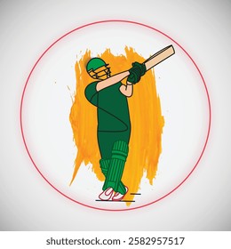 Cricket batter men playing shots with green helmets and pads, green kits, black and white background