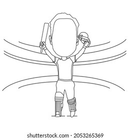 Cricket batting action Vector. Batsman celebration line art illustration.