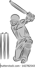 Cricket batting action vector image with a silhouette layer