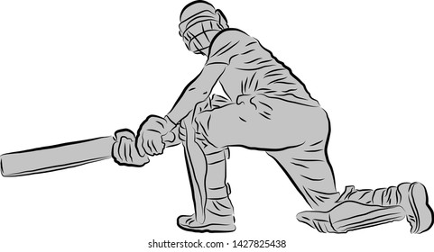 Cricket batting action vector image with a silhouette layer