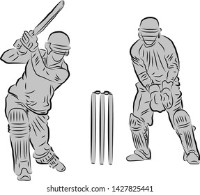 Cricket batting action vector image with a silhouette layer