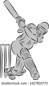 Cricket batting action vector image with a silhouette layer
