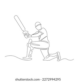 cricket batting single line drawing vector