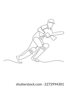 cricket batting single line drawing vector