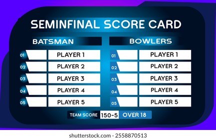 cricket blue color semi final scorecard game leaderboard with abstract background Stock Vector