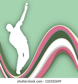 Cricket bowler in playing motion on wave background.