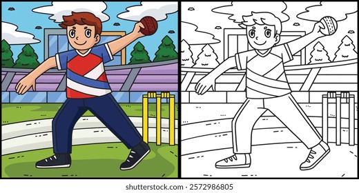 Cricket Bowler Ready to Throw Ball Illustration