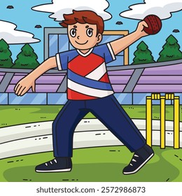 Cricket Bowler Ready to Throw the Ball Colored 
