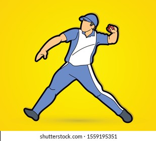 Cricket bowler sport player action cartoon graphic vector
