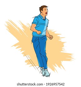 cricket bowler vector colored illustration