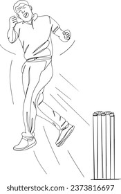 Cricket Bowler's Wicket Celebration: One Line Vector Illustration, World Cup Tournament Cricket: Bowler Celebrating Wicket in Vector, Victorious Cricket Players: Winning Moment Vector Illustration