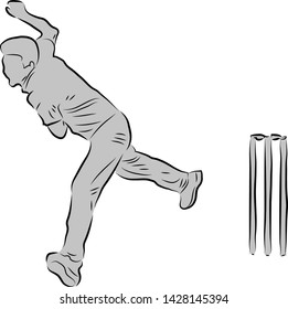 Cricket bowling action vector image with a silhouette layer
