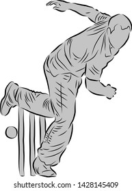 Cricket bowling action vector image with a silhouette layer
