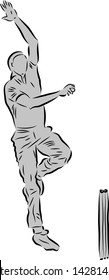 Cricket bowling action vector image with a silhouette layer
