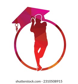 Cricket bowling fast bowler with edcation cap vector illustration 