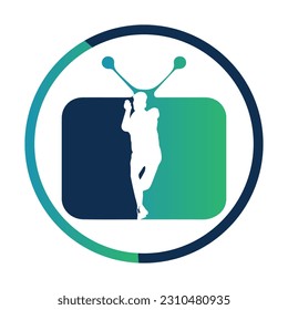 Cricket bowling fast bowler inside a TV icon vector illustration 
