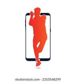 Cricket Bowling schnelle Bowler mit Form von Handy Vektorgrafik 