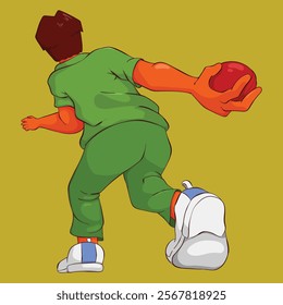 Cricket Bowling Illustration. cricket sports fast pacer bowling concept art. green shirt bowling