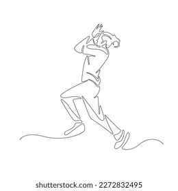 cricket bowling single line drawing vector