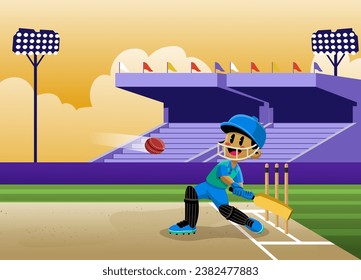 Cricket Boy Athlete Playing in Stadium