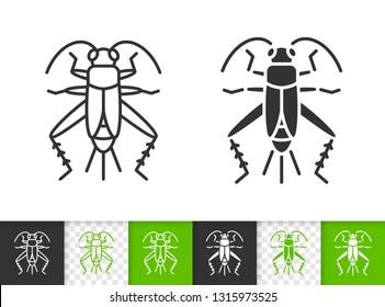 Cricket Bug black linear and silhouette icons. Thin line sign of grig. Insect outline pictogram isolated on white, color, transparent background. Vector Icon shape. Cricket Bug simple symbol closeup