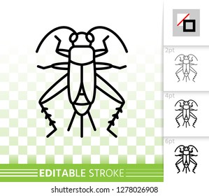 Cricket Bug thin line icon. Outline web sign of grig. Insect linear pictogram with different stroke width. Simple vector symbol, transparent background. Cricket Bug editable stroke icon without fill
