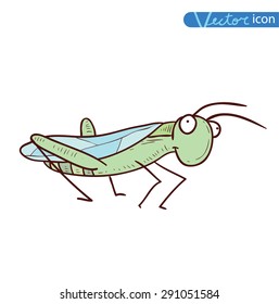 cricket cartoon bug, insect icon. vector illustration.